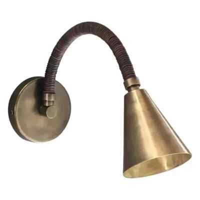 Mid Century Italian Light style Brass &  Leather Meander Wall Sconce by LD