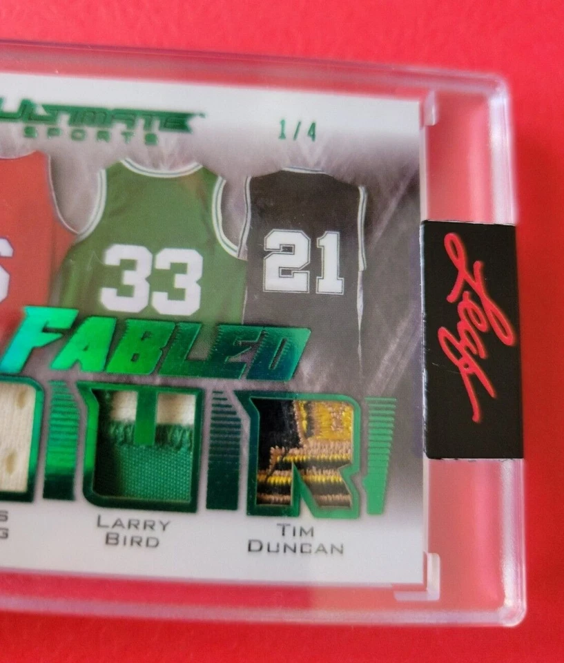 KOBE BRYANT LARRY BIRD TIM DUNCAN DR J 4 GAME USED JERSEY CARD #d1/4 ULTIMATE - Image 3 of 3