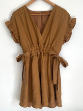Zara Womens Gold Ruffled Side Tie Mini Dress Size S
