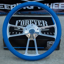 14" Billet Steering Wheel + Adapter  for Chevy GM - Blue Wrap and Horn Button