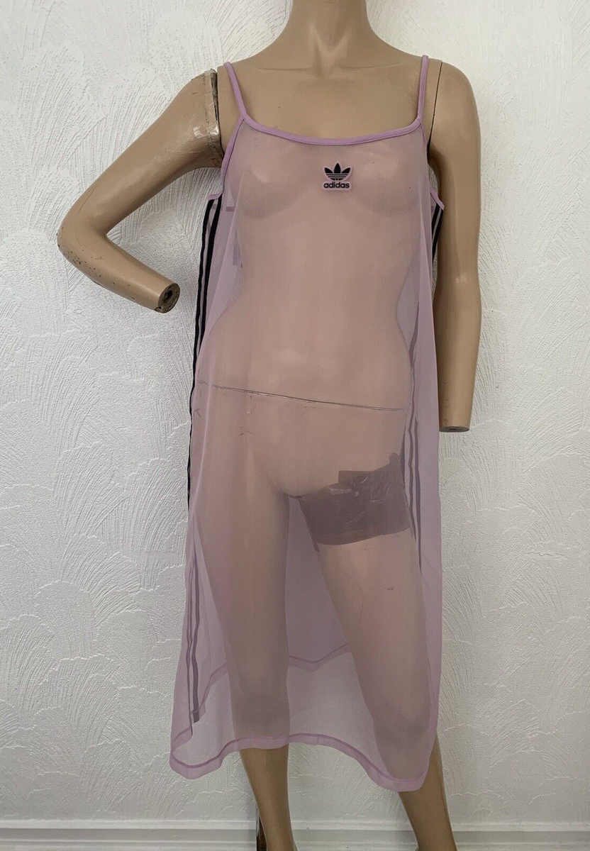 ADIDAS ORIGINALS Lilac Mesh Sheer Cami Dress UK 14 US 10 FR 42 IT