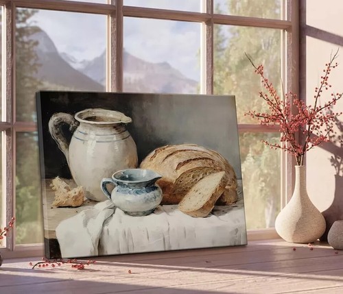 Farmhouse Sourdough Bread Still Life Wall Art - 24x16 Ready to Hang Canvas - Picture 2 of 3