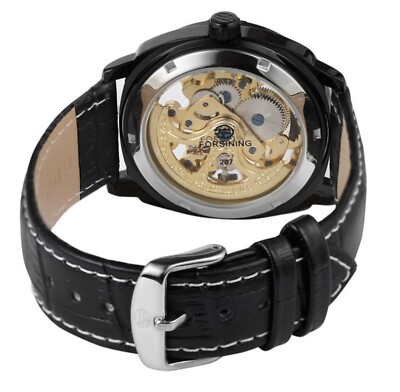 Forsining Mens Skeleton Mechanical Waterproof Luxury Watch Leather
