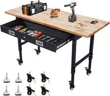 60" Adjustable Workbench with Drawer Storage, Adjustable Height Worktable Wood