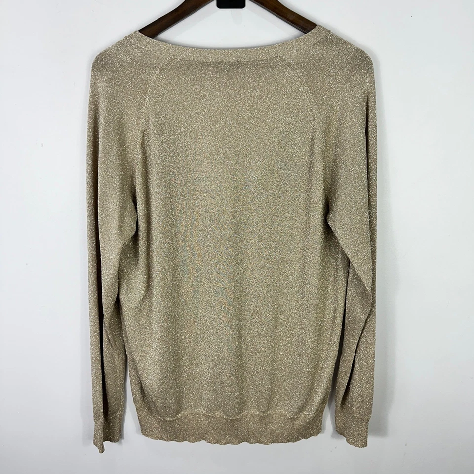 Talbots Cardigan XL Gold Shimmer Metallic Quiet Luxury Minimalist Evening Chic - Image 4 of 4