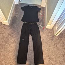 Grey's Anatomy Women s Black Scrub Set Top Pants XS Stretch Spandex Blend