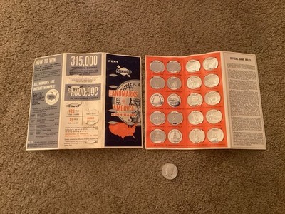 1960's Sunoco Landmarks of America Coin Game With 2 Cards And 25 Coins