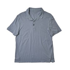 AllSaints Shirt Mens L Large Shark Blue-Grey Slim Fit Organic Cotton Polo