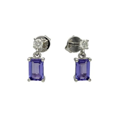 Damen Ohrstecker 9 kt Weißgold Tansanit & Diamant - 0,12 kt
