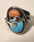 Effie C Calavaza Zuni Serpent Ring Sterling Silver Turquoise Coral sz 11 — photo 7
