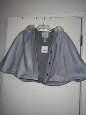 NWT Girl Janie & Jack Festive Fox Sz 7-8 Grey Cape Jacket White Faux Fur Collar 