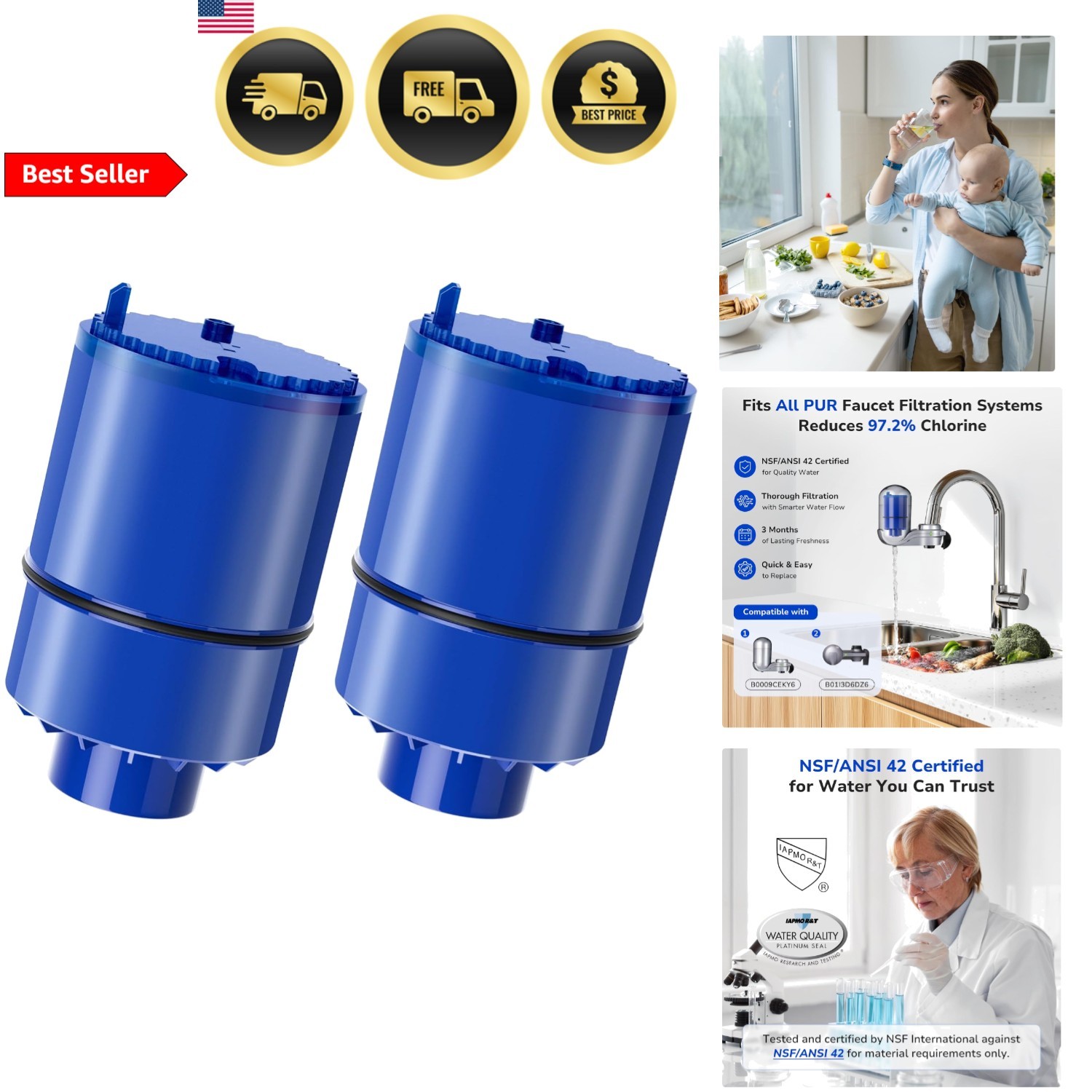 Water Filter Replacement 2 Pack for Faucet Filtration System
