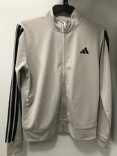 Adidas 3Stripes Youth Tricot Full Zip Track Jacket Size L 14/16 Natural