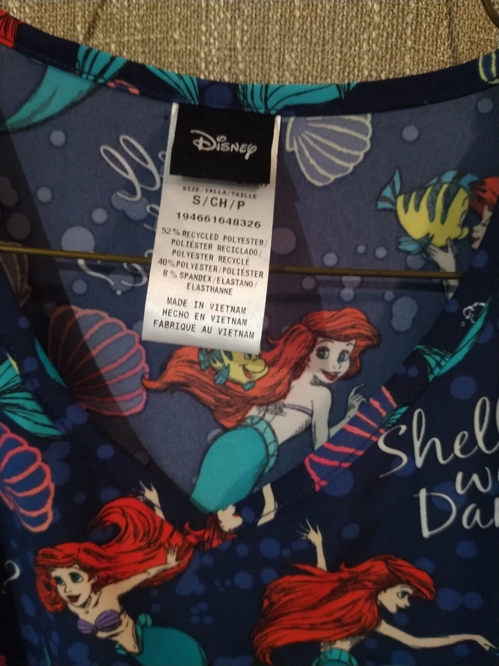 Ariel Cherokee Scrubs Tooniforms Disney Little Mermaid V Neck Top TF737 New P1 - Image 4 of 4