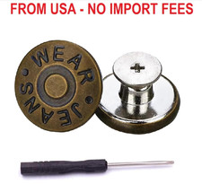 Jeans Buttons, 15 Sets 17mm No-Sew Nailess Removable Metal Jeans Button Replacem
