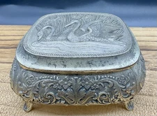 Vintage Swan Metal Trinket Jewelery Box Made In Japan 