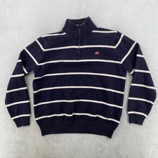 Polo Jeans Company Ralph Lauren Mens L Navy White Striped Quarter Zip Sweater