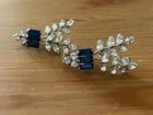 Gorgeous Vintage Blue And Crystal Clip On Earrings Beautiful Branch Earrings