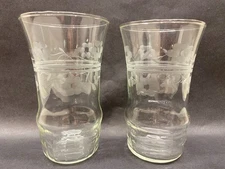 Vintage Deco Etched Glass Ice Tea Highball Tumblers Floral Cut 1930s Depression