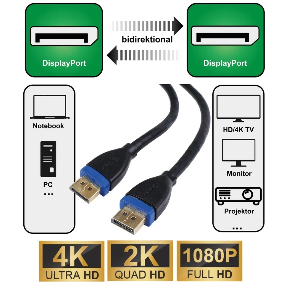 Hama HQ 5m Displayport-Kabel Anschlusskabel 4K UHD 3D Display Port 2x DP-Stecker - Bild 2 von 4