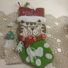 Cat Christmas Good Kitty Stocking Felt, Plush  Fleece Cat Toy Included 13.5