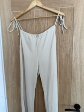 ASOS High Leg Tie Hip Cream Flares – UK16 – Ribbed – Holiday / Hen Party / Pool