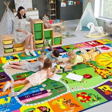 7x10 Playroom Rugs for Kids Washable, Educational and Fun Playmat with ABC Al...