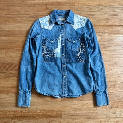 Ralph Lauren Denim & Supply Patchwork Embroidered Western Denim Shirt XS