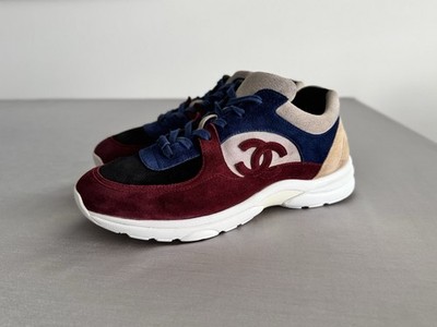 Chanel Low Trainers Burgundy Suede Sz 553770