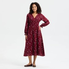 Women Balloon Long Sleeve Smocked Bodice Midi Dress - Universal Thread Red
