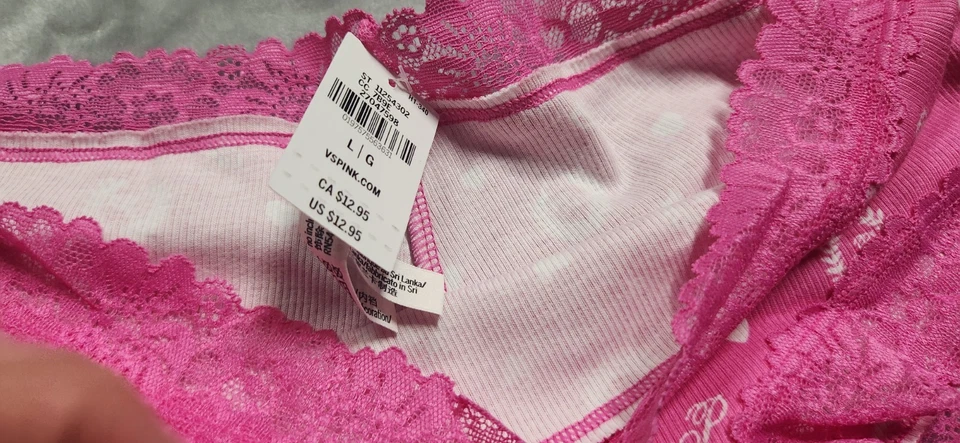NUEVO CON ETIQUETAS Victoria's Secret ROSA Guiño Ribete de Encaje Cheeky Bragas 3 Pares Talla L Foto 4 de 4