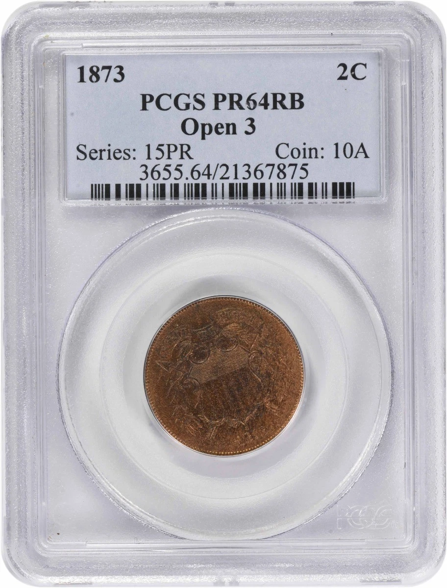 1873 Two Cent Piece Open 3 PR64RB PCGS