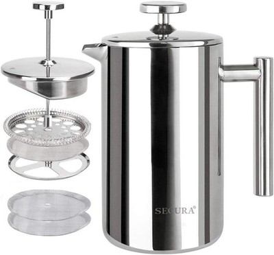 Secura French Press Coffee Maker, 304 Grade Stainless Steel 12 oz, Silver 