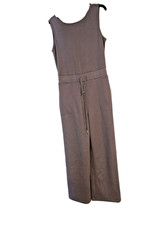 LADIES ROMPER JUMPSUIT SMALL GRAY SLEEVELESS DRAWSTING POCKETS BUTTON BACK