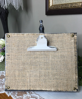 Benzara Easel Clip Board Rustic Wood Burlap Note Photo Board Decorative 10''x 8''