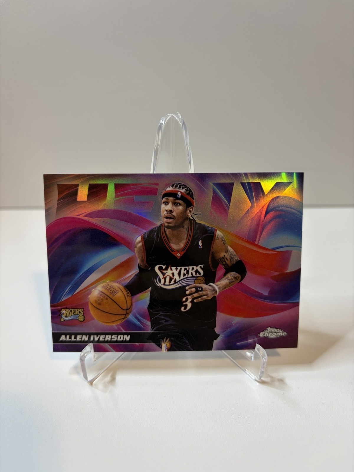 Allen Iverson #H-14 Basketball Cards 2025 Topps Chrome Update Helix trading card — raw and PSA graded price guide