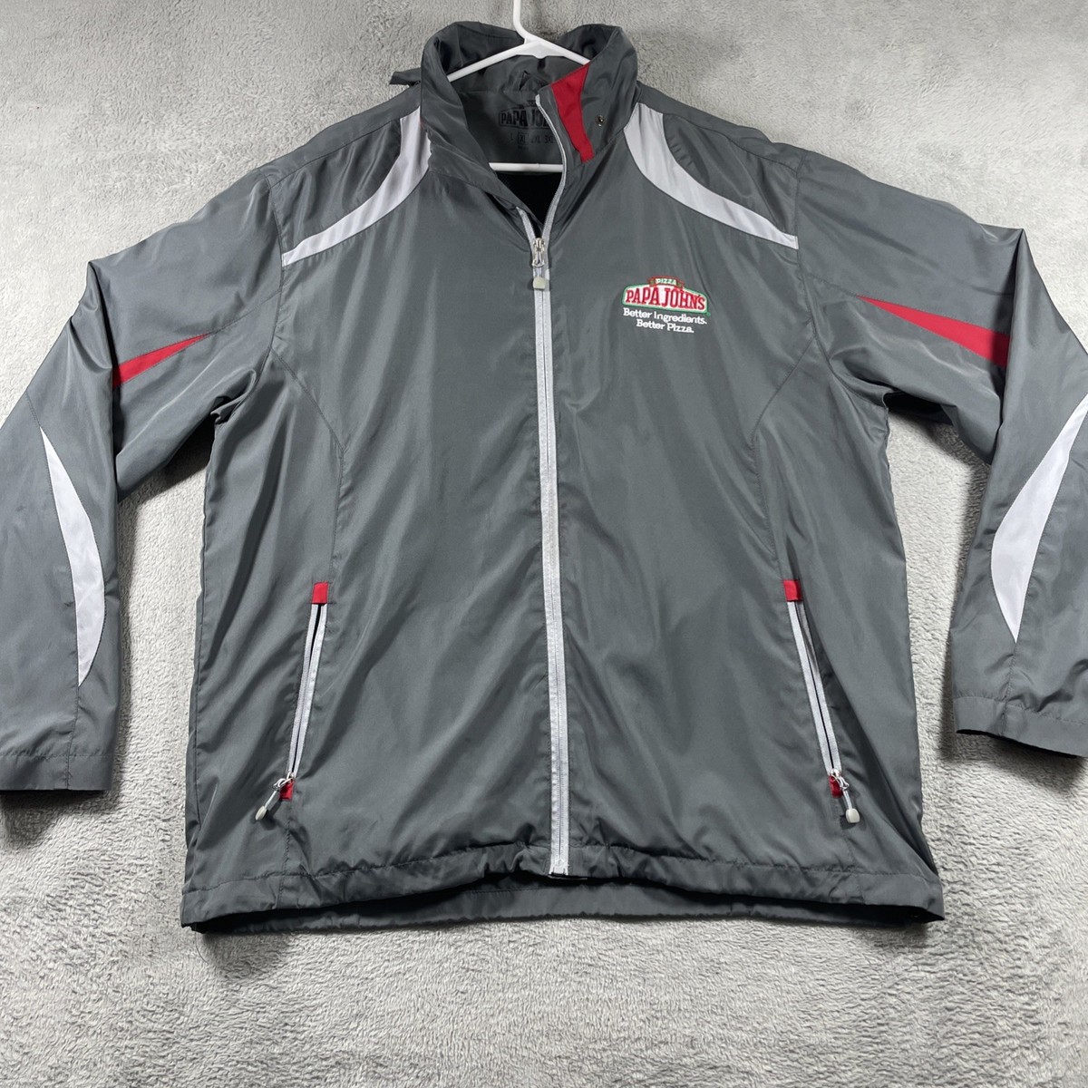 BIG GATHER PAPA JACKET グレー Papa Johns Pizza Jacket Adult XL Gray Windbreaker Full Zip