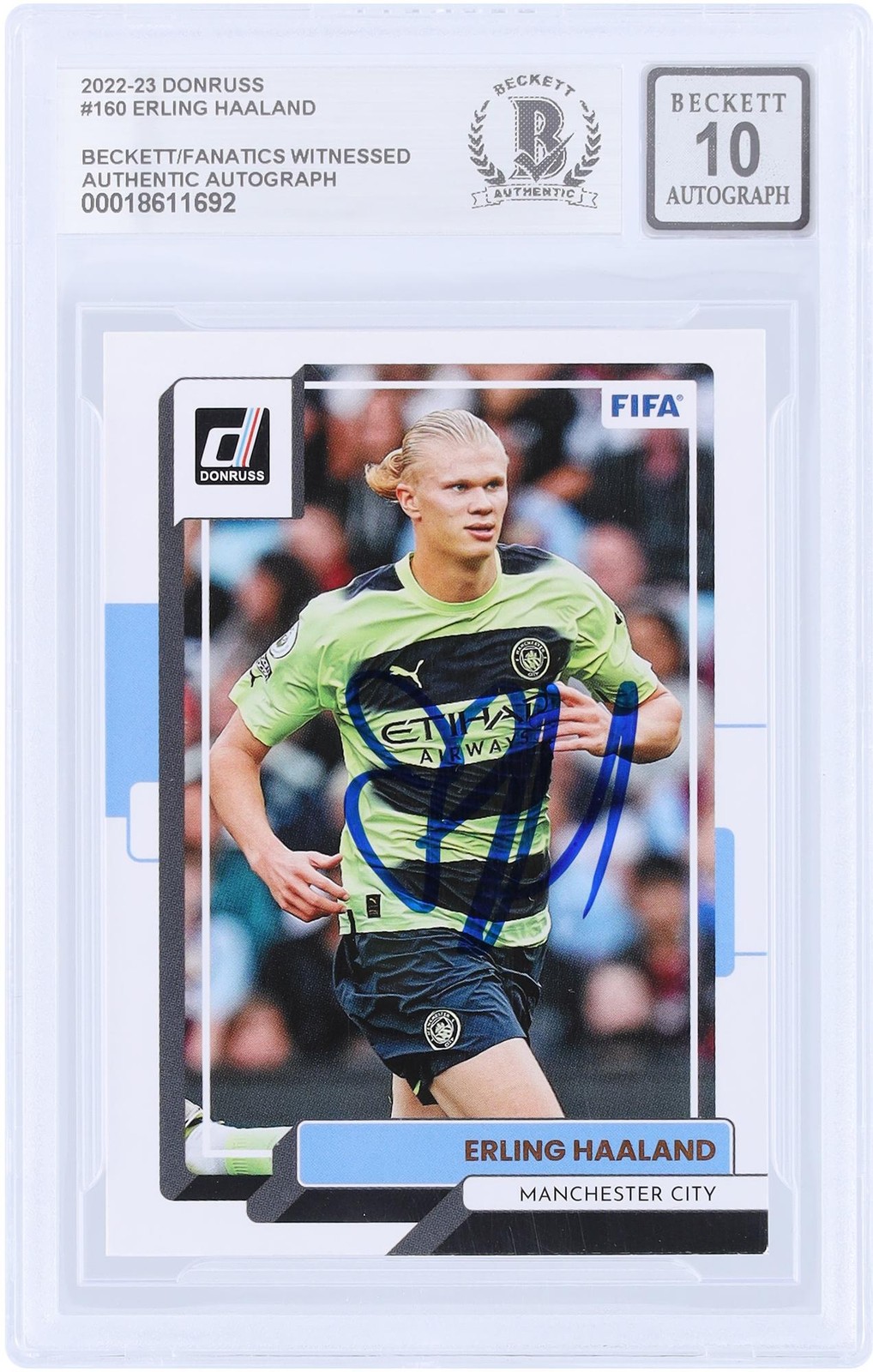 Erling Haaland Manchester City Signed 2022-23 Panini Donruss #160 BAS 10 Card