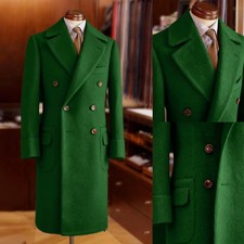 Men Coats Overcoats Wool Blend Tweed Long Jackets Double Breasted Outside Wear