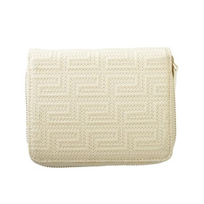 Versace Women's Stone White ''La Greca'' Leather Zip Around Wallet