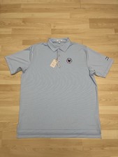 Peter Millar Summer Comfort Polo Shirt Mens 2XL Blue Stripped Club Logo ME0EK11S