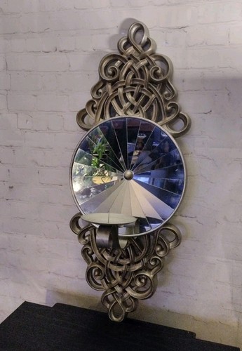 Vintage Bombay Large Round Optical Mirror Candle Wall Sconce 27 X 10" - Picture 3 of 13