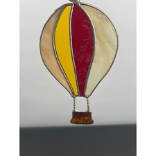 Vintage Hot Air Balloon Stained Glass Suncatcher Red Yellow Cream Boho Decor