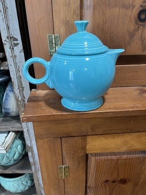 Homer Laughlin Fiestaware Turquoise Round Handled Tea Pot with Lid