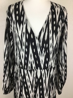 H&M;Langarm V-Ausschnitt Baumwollemischung Sommer Kleid Schwarz Cream  Gr.S NEU