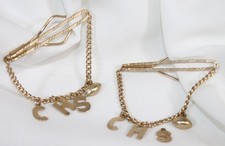 2 Vtg CHS Football Tie Clasp Clips Lot Set Gold Tone Charms Estate Old Sports