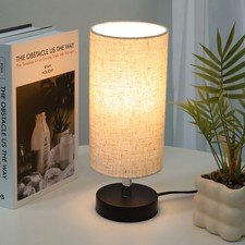 Bedside Table Lamp Linen Shade Nightstand Lamp for Bedroom Living Room Office