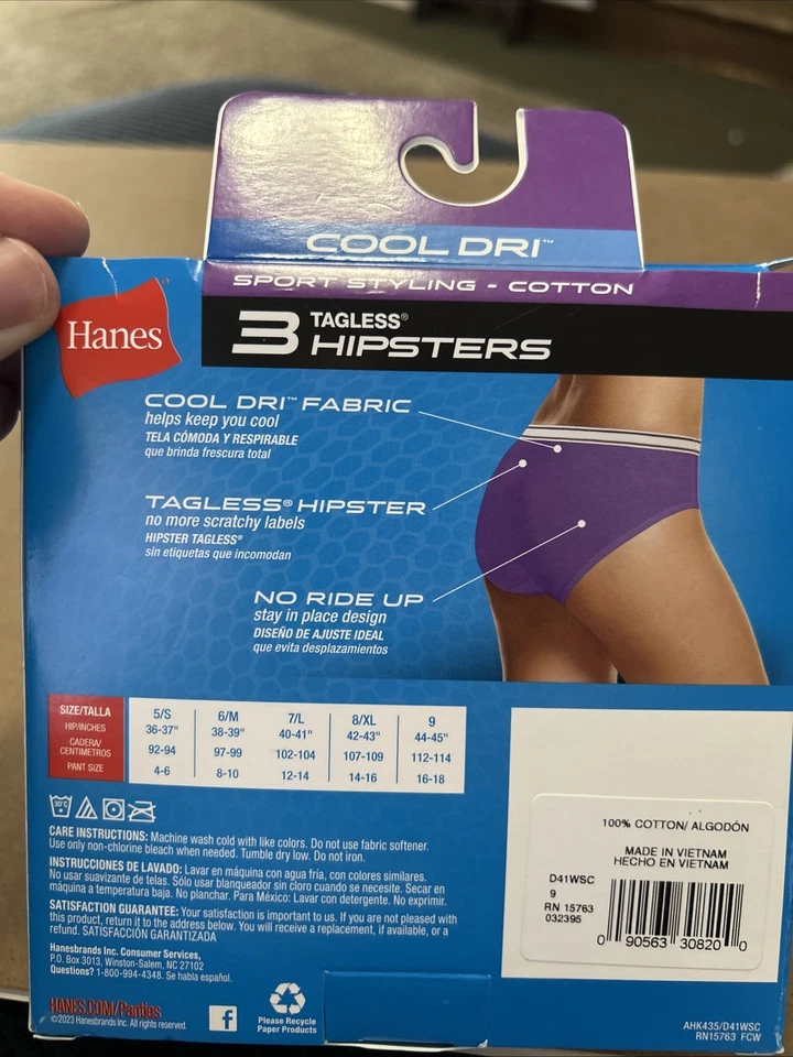 HANES~Women's Tagless Hipsters Size 9 2XL~3 Pairs COOL DRI~Leopard~Purple~Pink - Image 2 of 3