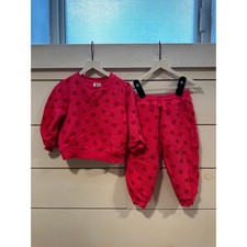 Janie Jack Matching Pink Sweatsuit Set Hearts Girls Cute Cozy Size 18-24Months