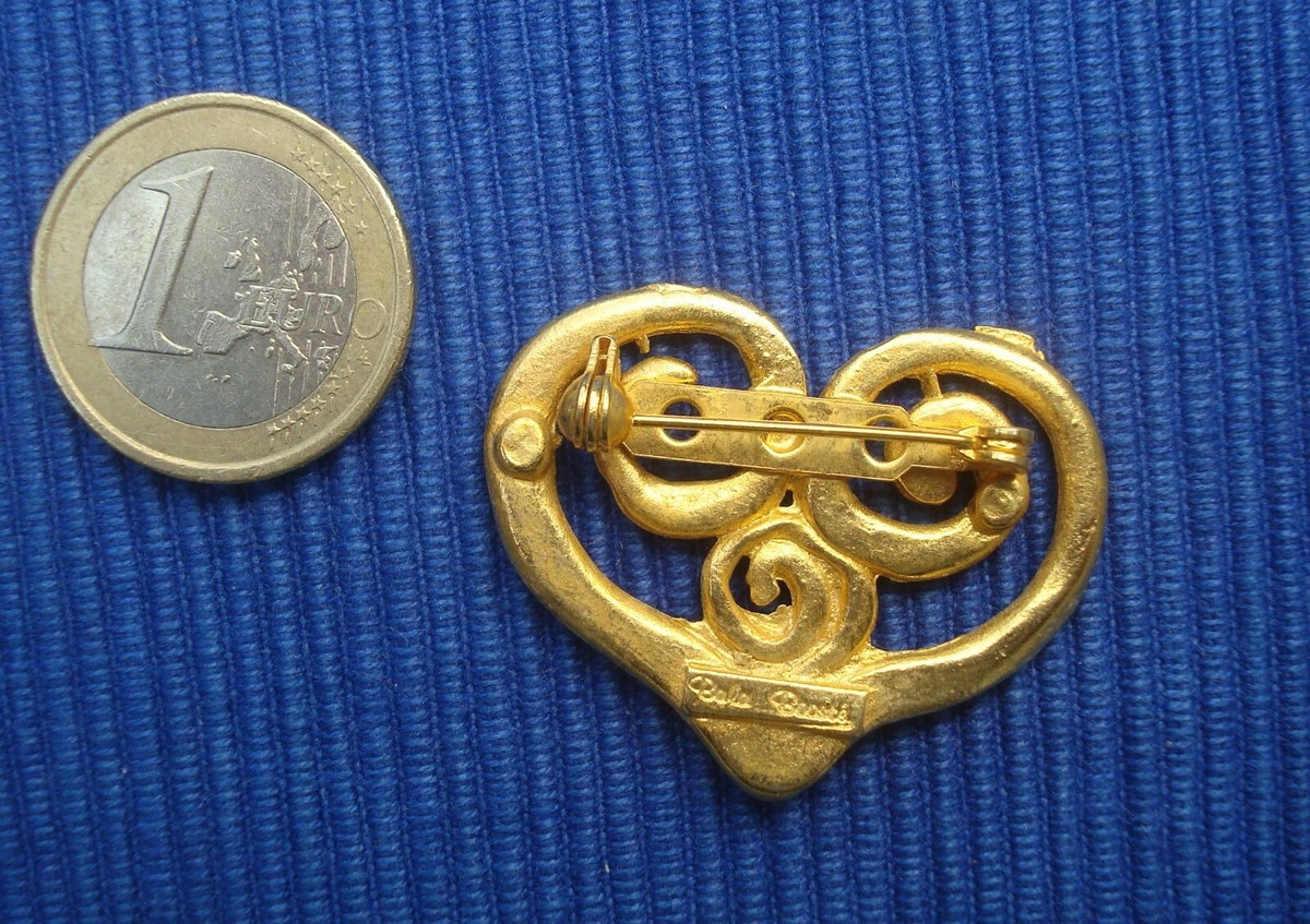 Broche Vintage En Forme De Coeur, Métal Doré Bala Boosté - Occasion Avec Usures